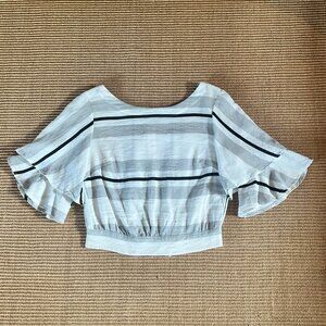 Black and White Striped Bell Sleeved Cropped Blouse Size Small